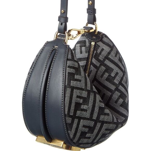Fendi Fendigraphy Mini Ff Denim & Leather Hobo Bag, Blue - Picture 3 of 6